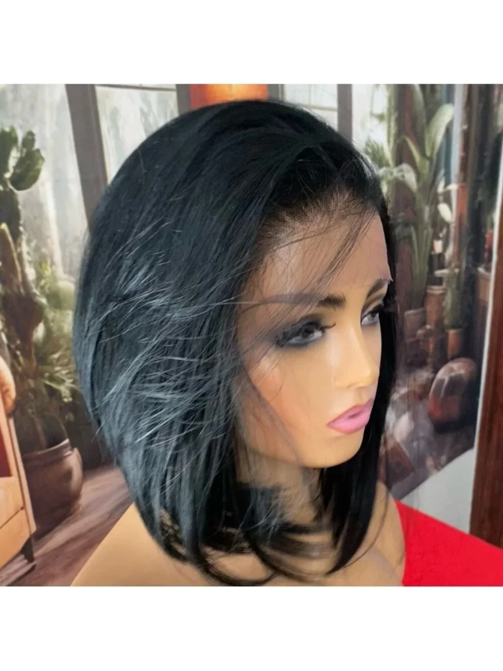 NEW! Free part Lace Front Wig - black angled bob